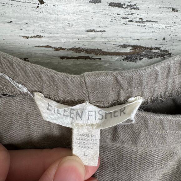 Eileen Fisher Organic Cotton Flat Front Pants Size Large Tapered Leg Brown Tan - Picture 3 of 12